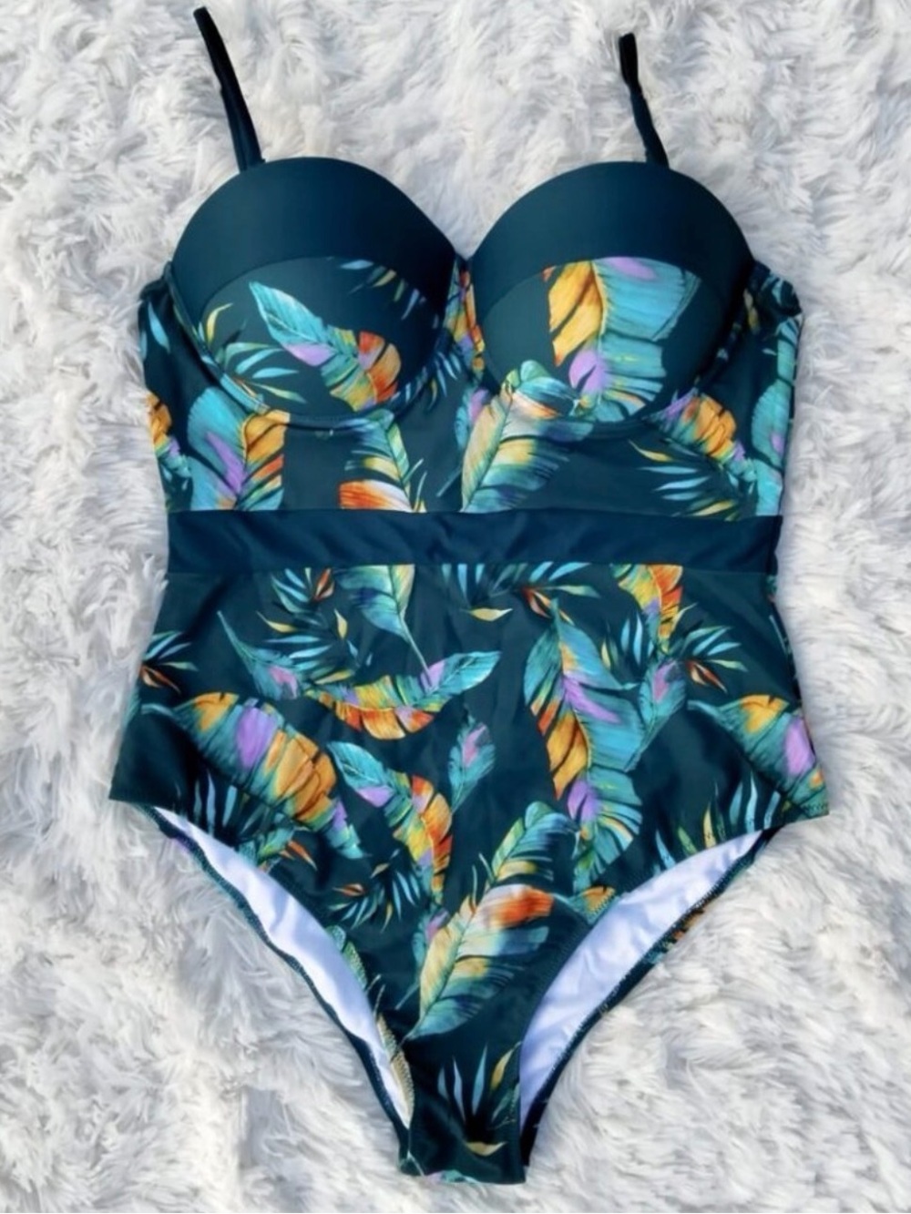 Cupshe Teal Tropical Leaf Bandeau One-Piece Swimsuit